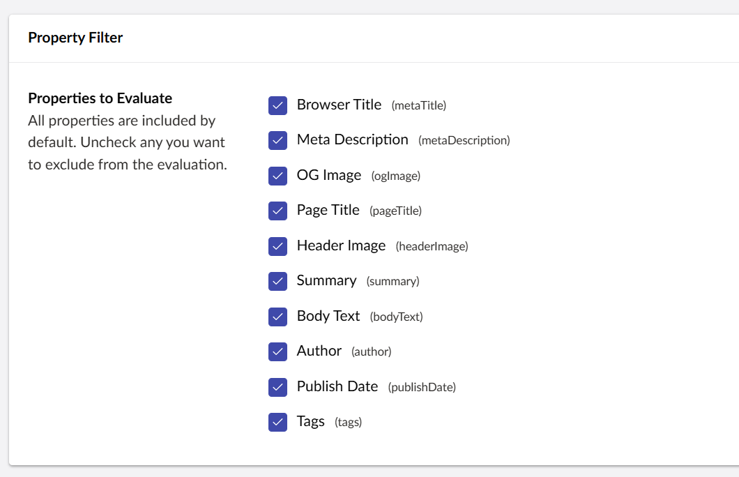 Properties to Evaluate